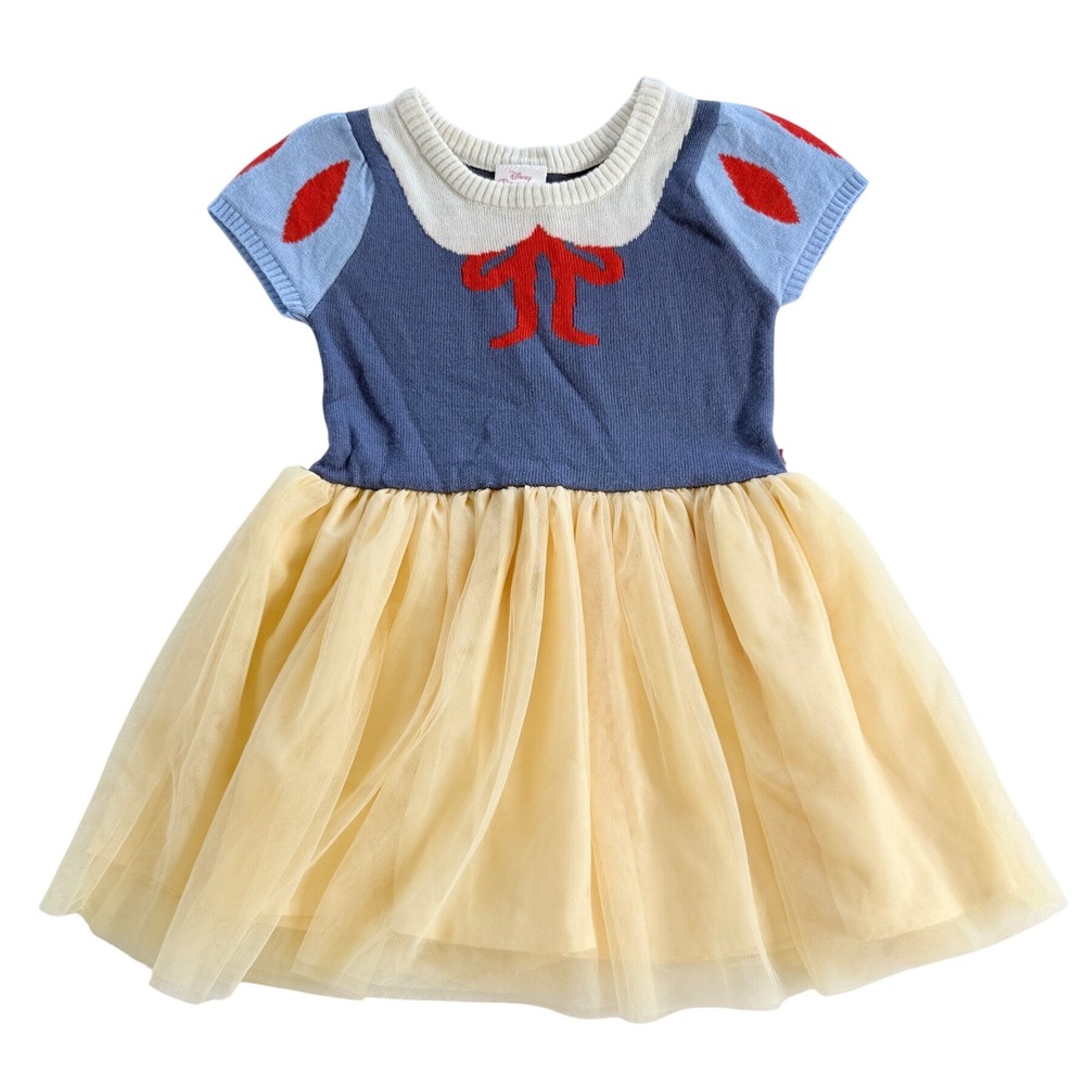 Disney Princess Snow White Sweater Dress Girls 5T Blue Yellow Tulle Knit Bow